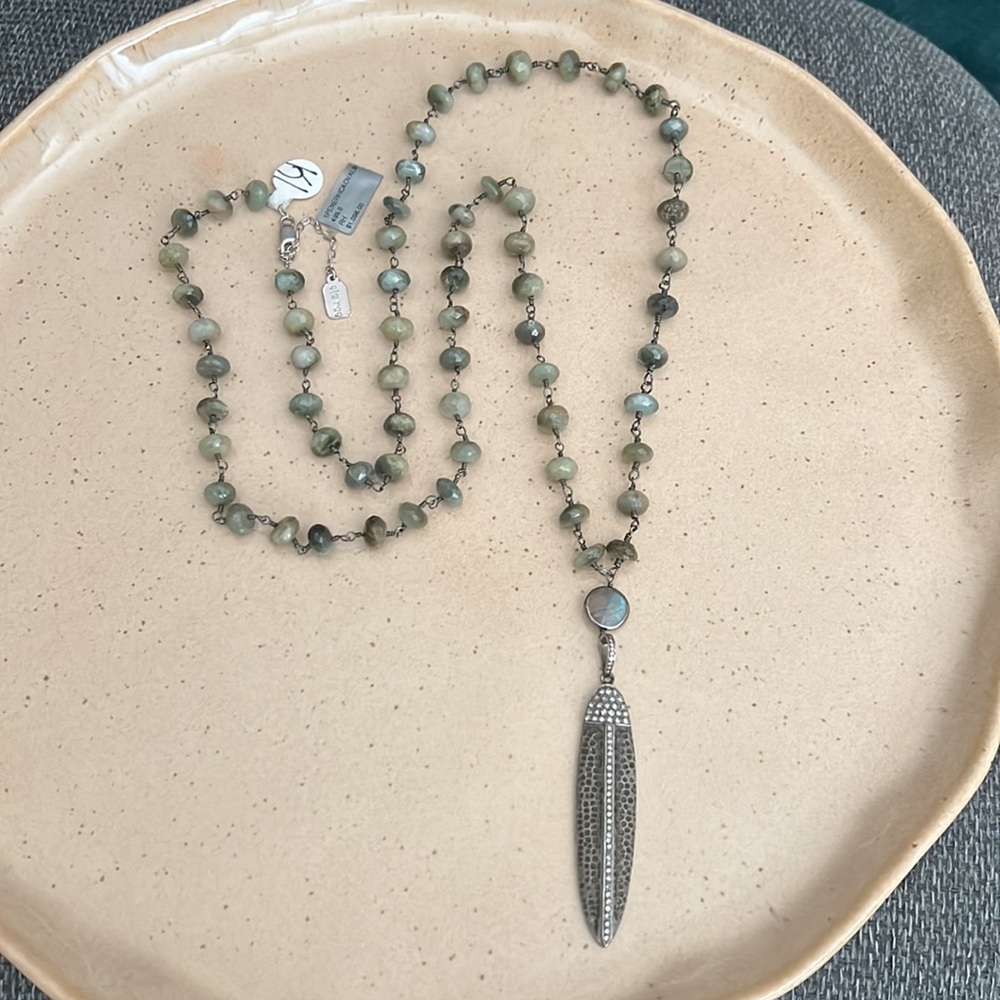 NWT $1,098 Ela Rae Labradorite Diamond Pendant Lariat Necklace ~ Gorgeous!